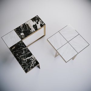 rubik - tavolo in marmo bianco e marmo nero