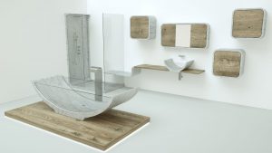 Vasca da bagno in marmo bianco di Carrara e vetro
